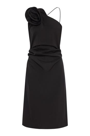 Rose one-shoulder midi dress in black