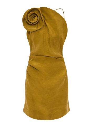 Appliquéd silk mini dress in green