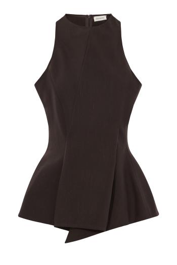 Asymmetric sleeveless wool top in dark brown
