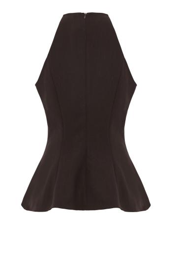 Asymmetric sleeveless wool top in dark brown