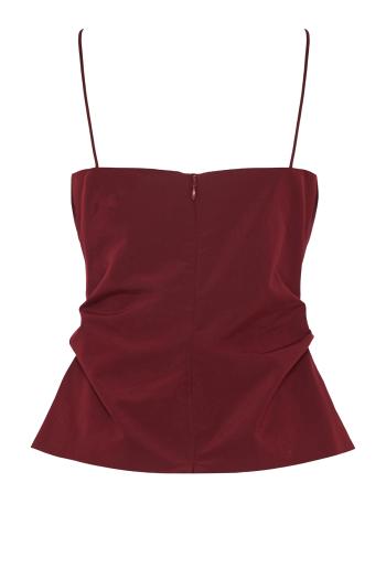 Rose one-shoulder cotton and silk top in bordeaux