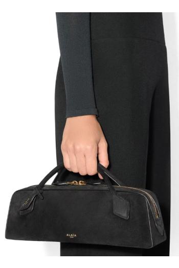 Le Teckel suede top-handle clutch in black