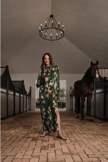 Esencia Femenina jacquard crepe ankle dress in green