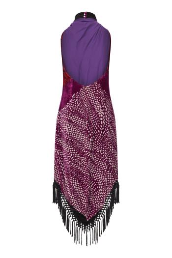 New Myra fringed velvet maxi dress in fuchsia