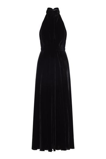 Giovanna closed silk velvet maxi dress in black