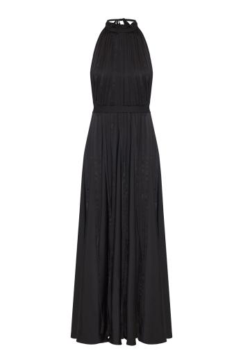 New Giorgia plisse satin maxi dress in black
