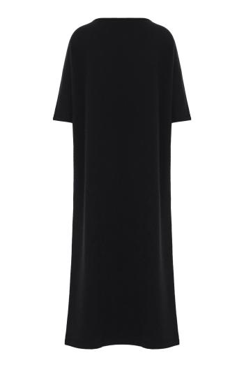 Cashmere crew neck midi dress in black