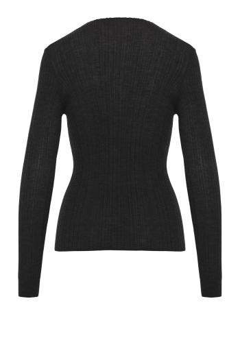 Cashmere ribbed boat neck top in black