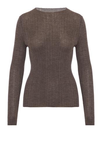 Cashmere ribbed boat neck top in dark taupe