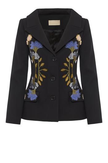 Embellished crepe wool jacket in black