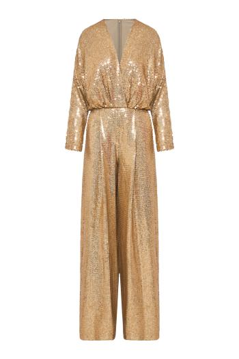 Sequined jersey jumpsuit in gold