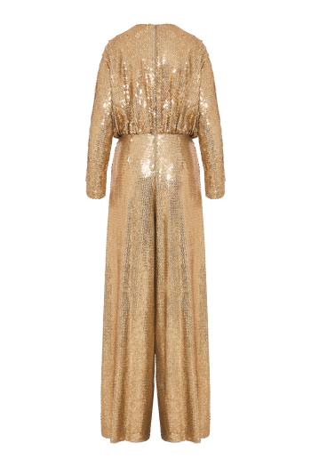 Sequined jersey jumpsuit in gold
