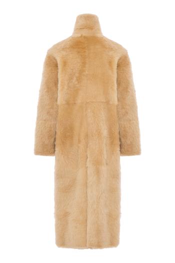 Flora double-breasted shearling coat in miele