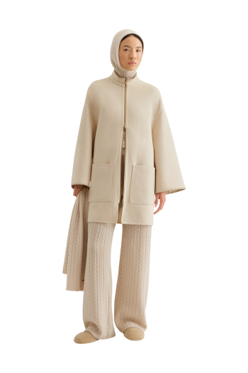 B-Jersey wool and cashmere coat in champagne