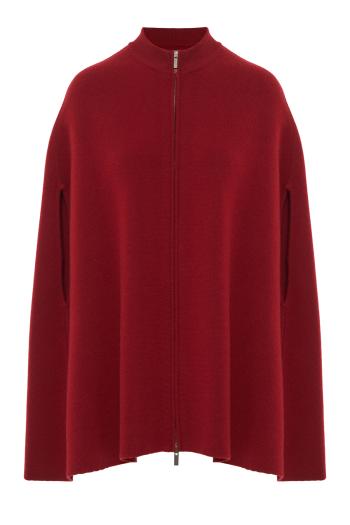 Zip-front cashmere cape in dahlia