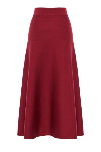 Flared knitted silk midi skirt in dahlia
