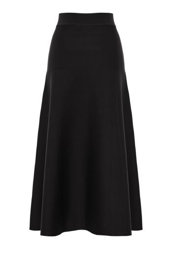 Flared knitted silk midi skirt in black