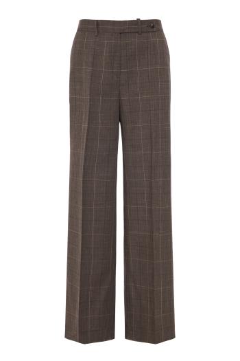 Checked wool and cotton wide-leg pants in taupe