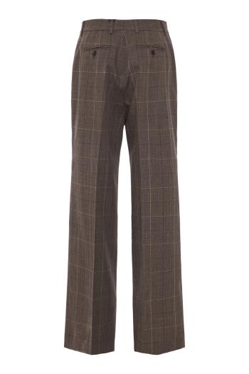 Checked wool and cotton wide-leg pants in taupe