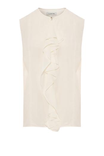Ruffled silk-blend top in cream