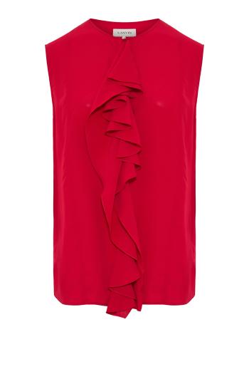 Ruffled silk-blend top in ruby