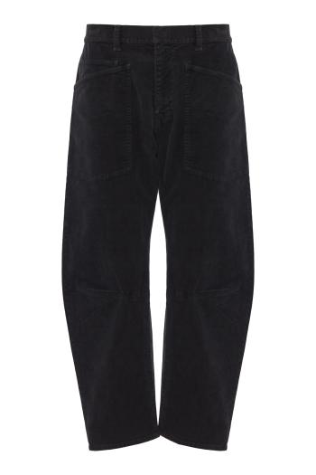 Shon corduroy barrel-leg pants in dark charcoal