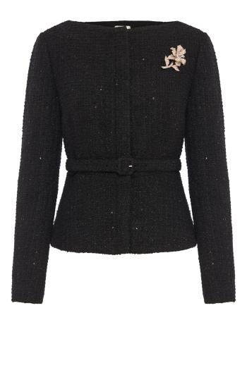 Flower-brooch boucle jacket in black