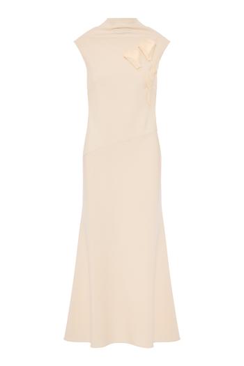 Tulip appliqué crepe midi dress in cream