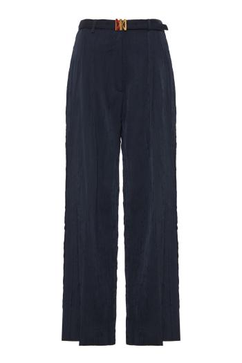 Flocon crinkled satin wide-leg pants in navy blue
