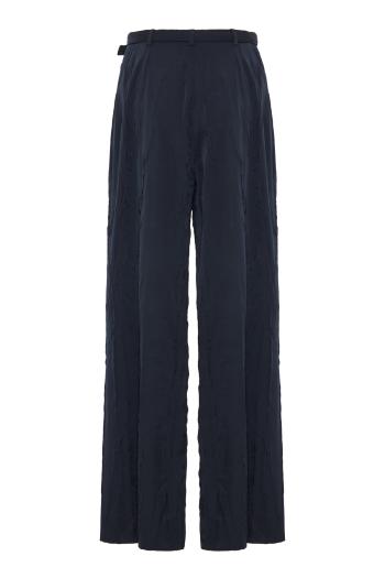 Flocon crinkled satin wide-leg pants in navy blue