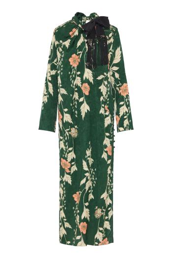 Esencia Femenina jacquard crepe ankle dress in green