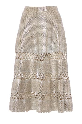 Foil crochet cotton midi skirt in silver