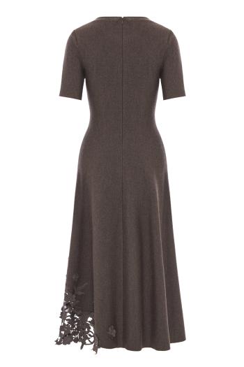 Wool-blend lace-hem midi dress in carbon