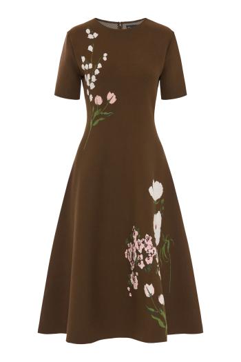 Jacquard cotton-blend midi dress in cigar