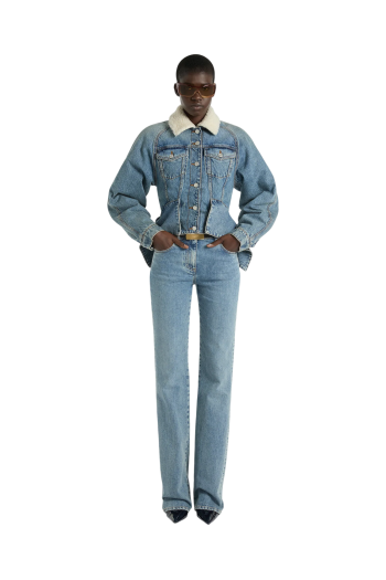 Shearling-collar denim jacket in blue jean