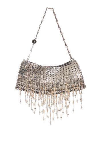 1969 pearl-fringed metal clutch in nacre