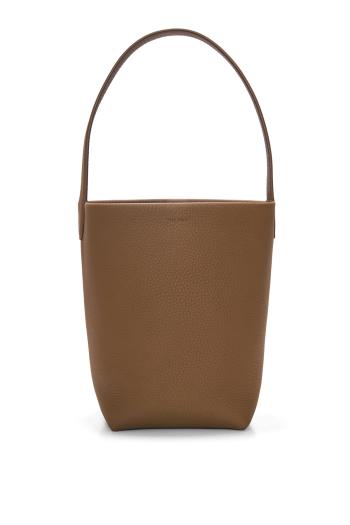 Small N/S Park grained leather tote bag in dark muschio