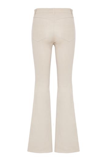 Five-pocket leather micro-flare pants in shell