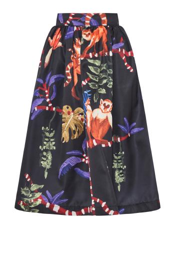 Printed flared midi skirt in black