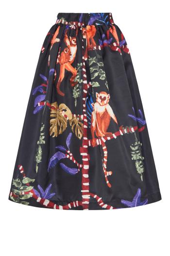 Printed flared midi skirt in black