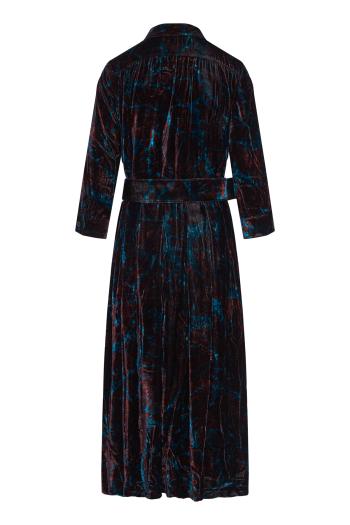 Audrey printed silk velvet midi shirt dress in burgundy