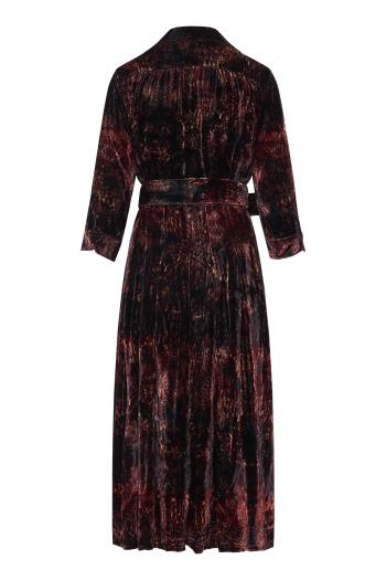 Audrey printed silk velvet midi shirt dress in raspberry