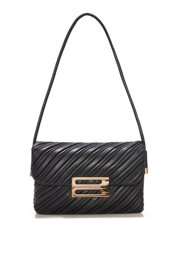 Soft Dorian pleated nappa leather shoulder bag in black