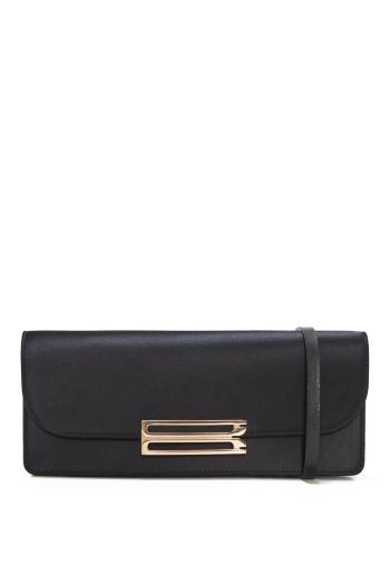 Dorian East-West satin clutch in black