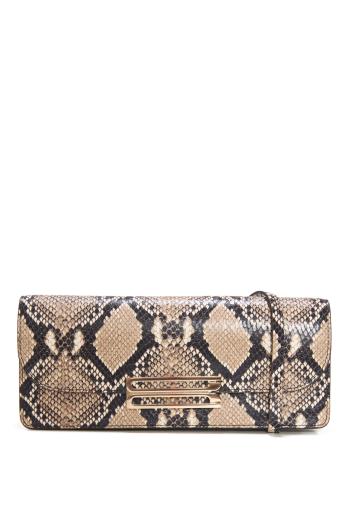 Dorian East-West snake-print leather clutch in natural brown