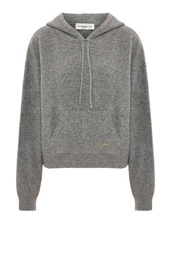 Lana wool-blend hoodie in mid grey marl