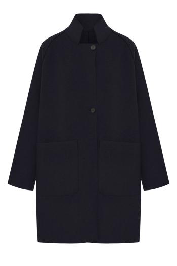 Reversible raglan wool and cashmere cape in navy blue