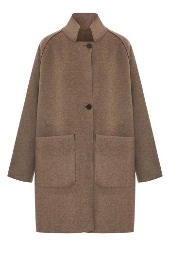 Reversible raglan wool and cashmere cape in taupe