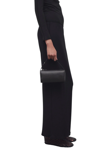 90's grained leather top handle bag in black