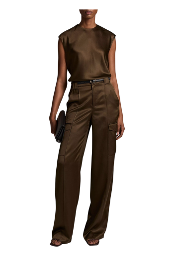 Satin cap-sleeve top in cinderwood